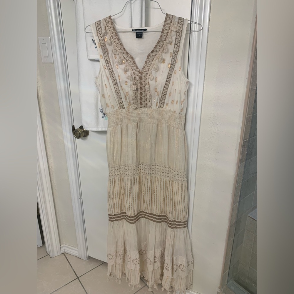 NAOO Nation AK Outfitters PreOwned sleeveless Boho Cotton Ivory Maxi Size Large